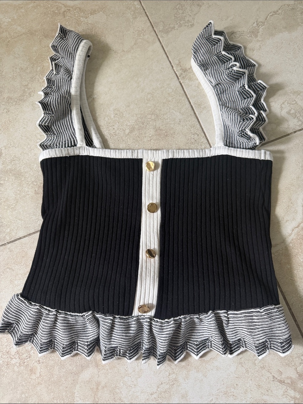 Zara Black Ribbed Tank with Ruffle Trim, women’s medium